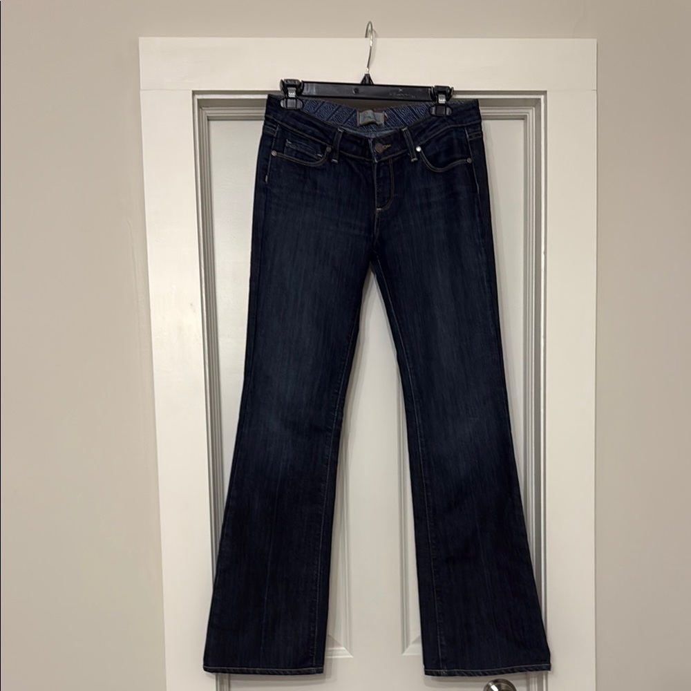 PAIGE Blue Flare Wide Leg Jeans (lower/mid rise)